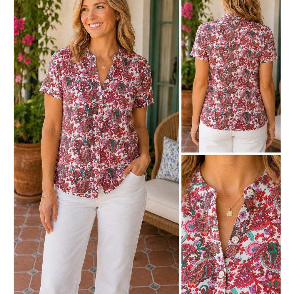 Boden Isla Jersey Top Fantastical Paisley Print Button Front Top Size US 8